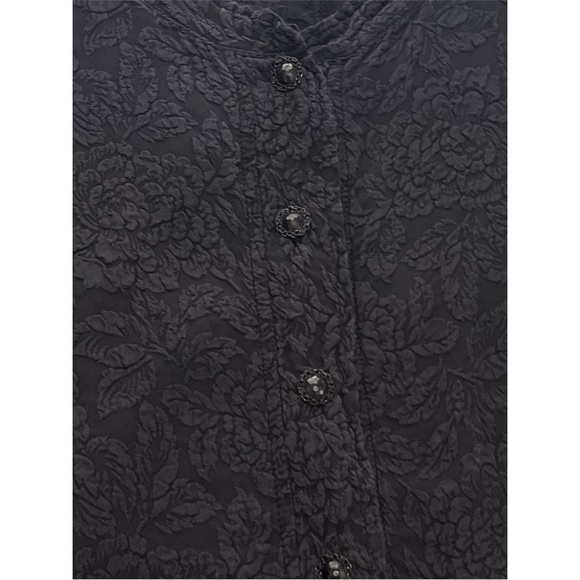 URU Venice Top Women’s Size 3 Black Textured Silk Floral Jacquard Lagenlook - Picture 13 of 13